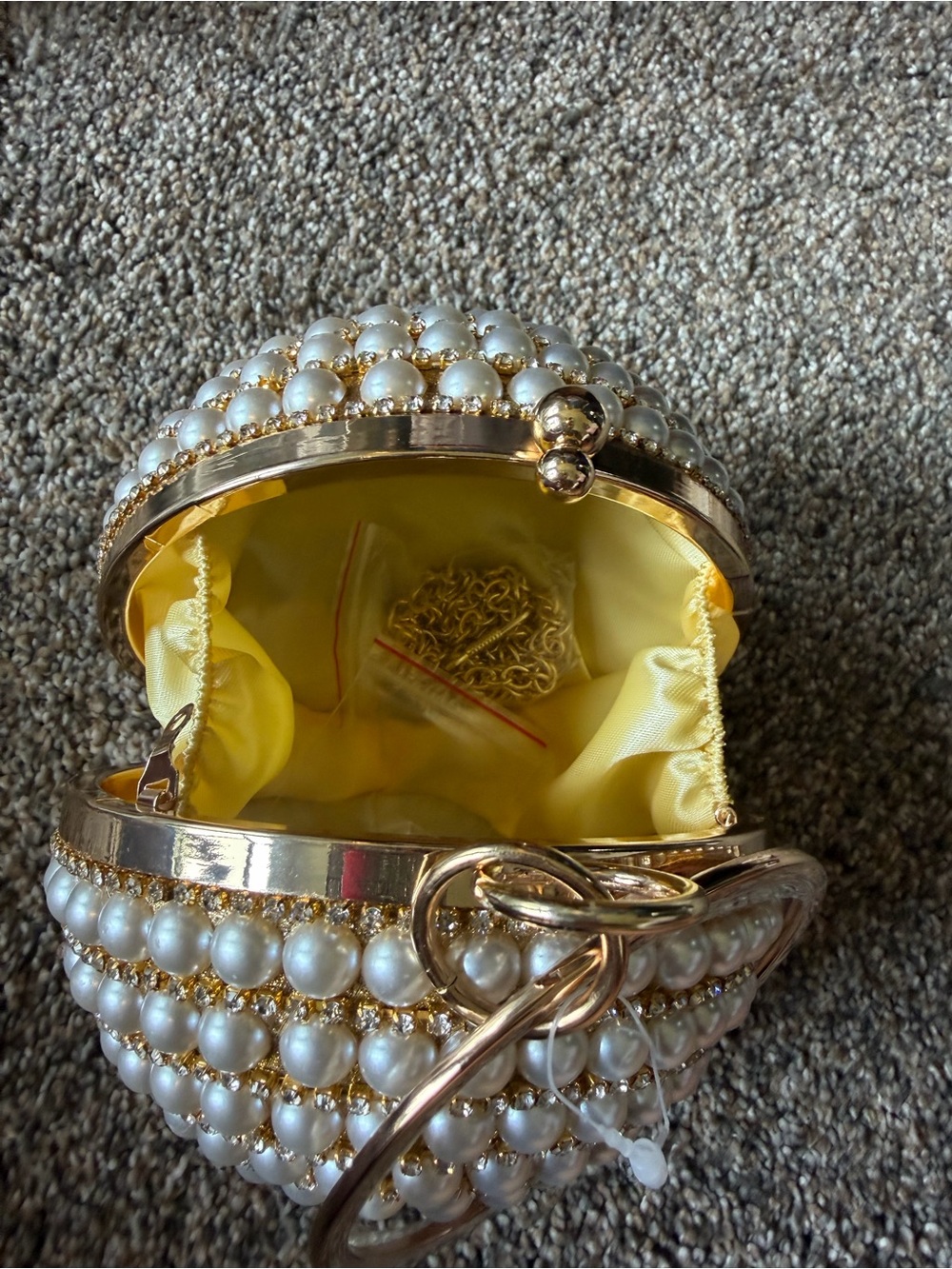 Pearl and Rhinestone Encrusted Gold Orb Evening Bag - Picture 7 of 13
